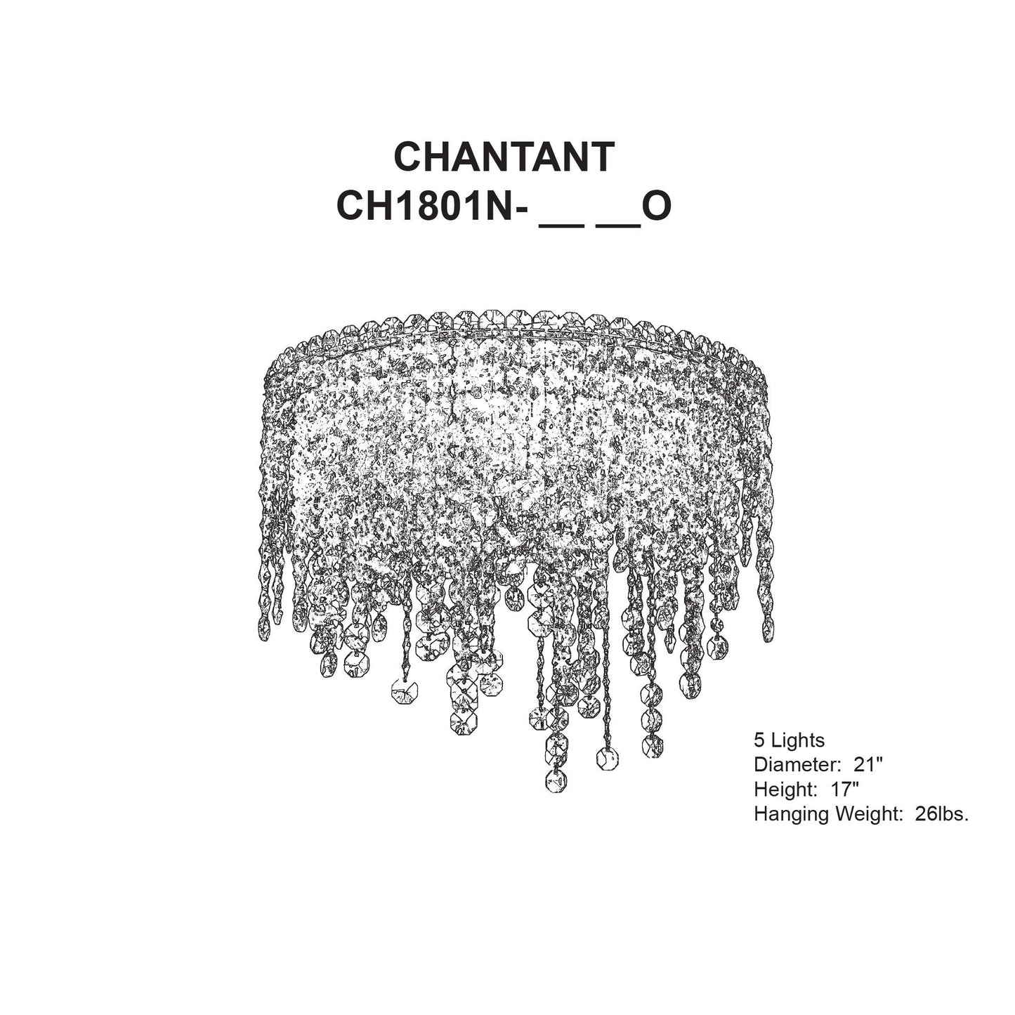 Chantant 17"H x 21"W 5-Light Crystal Flush in Pol Stainless Steel