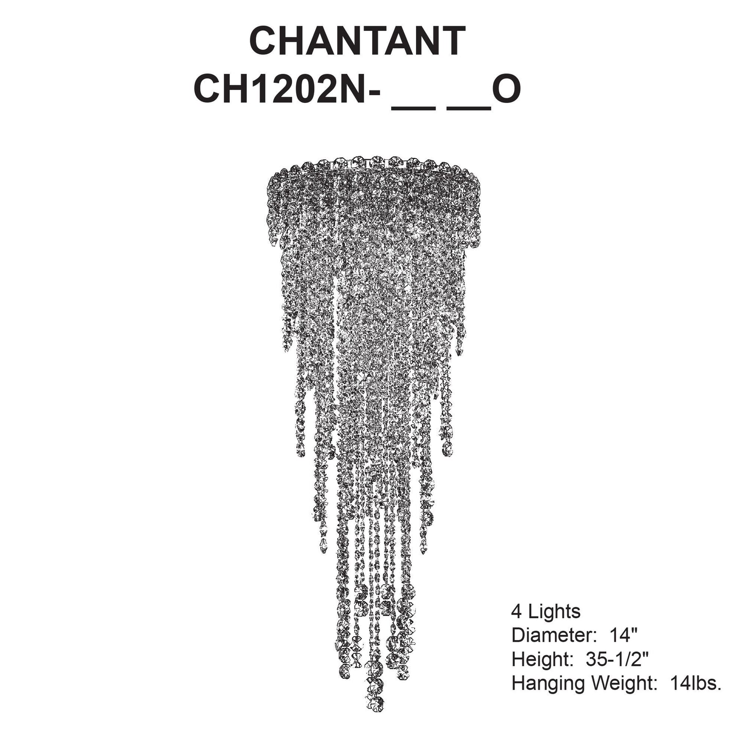 Chantant 35.5"H x 14"W 4-Light Crystal Flush in Pol Stainless Ste