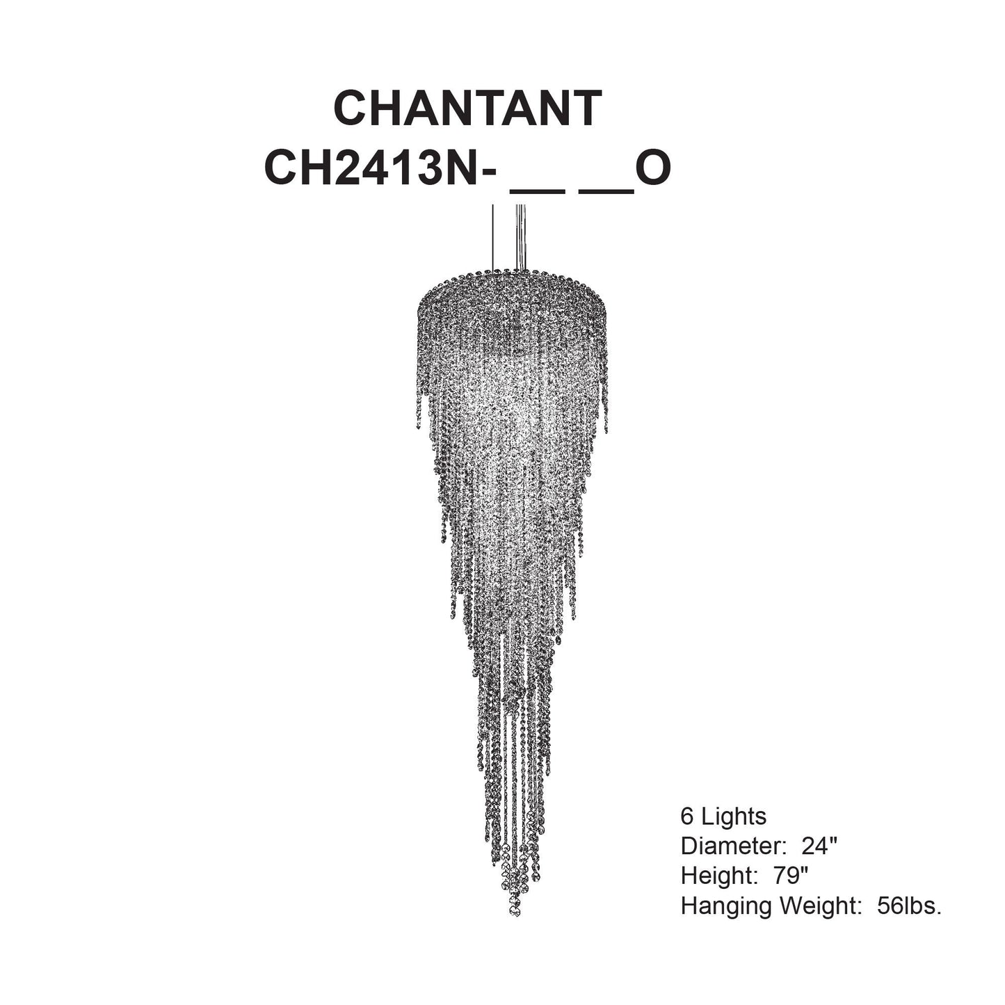 Chantant 79"H x 24"W 6-Light Crystal Chandelier in Polished Stain