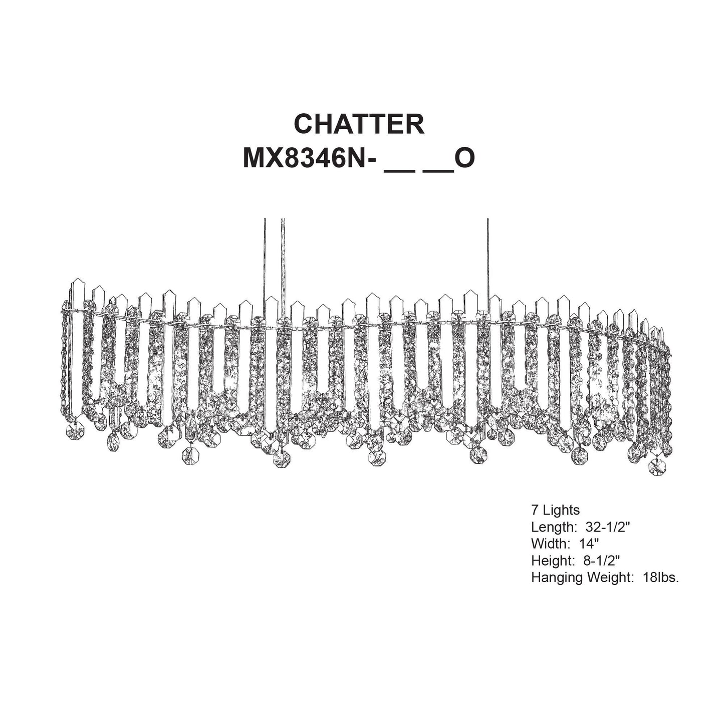 Chatter 8.5"H x 32.5"W 7-Lt Crystal Linear Pendant in Pol Stainle