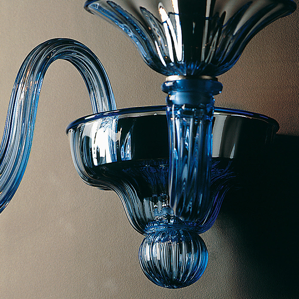 Classic Blue Glass Ribbed Detail Wall Light