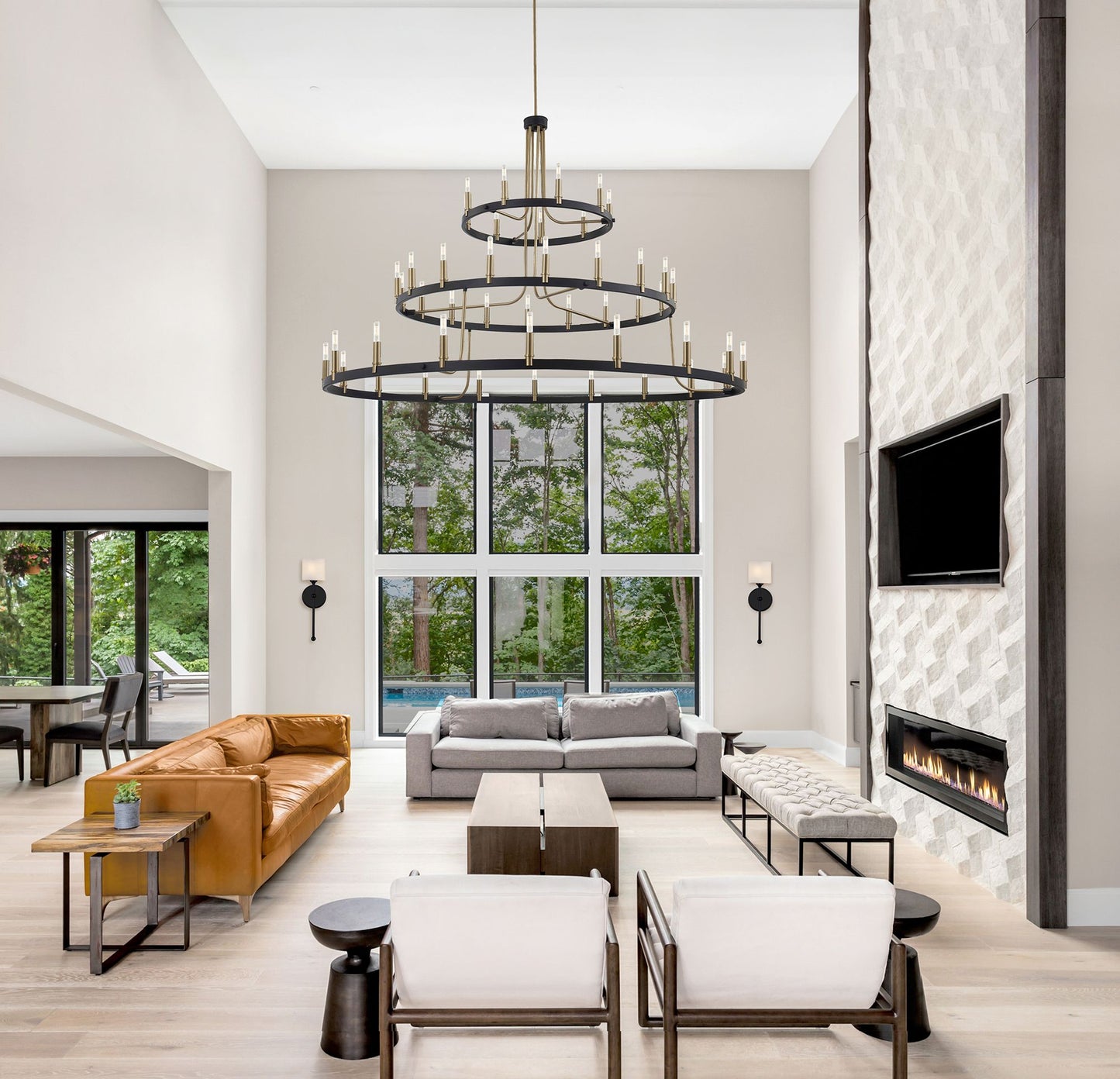 Clayton 60" Wide Brass Black 45-Light 3-Tier Chandelier