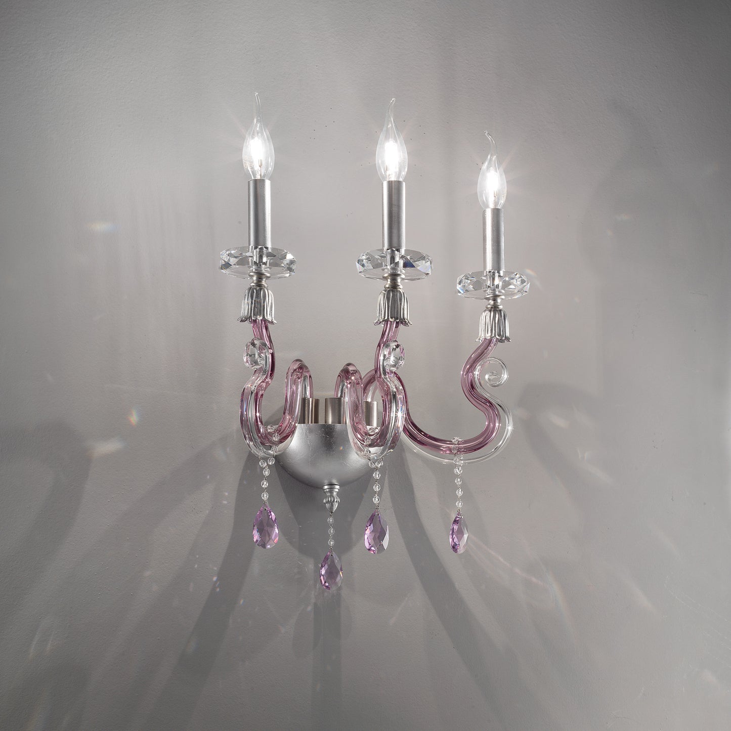 Contemporary 3 Arm Candle Style Glass Wall Light