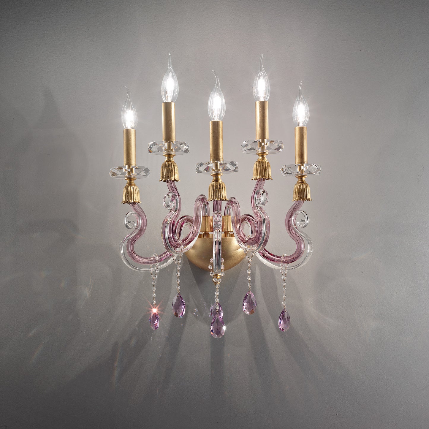 Contemporary 5 Arm Candle Style Glass Wall Light