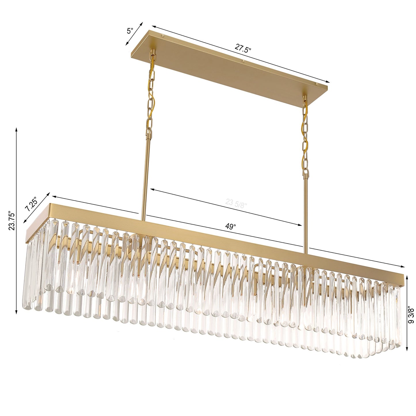 Crystorama 49" 6-Light Modern Gold and Crystal Linear Chandelier