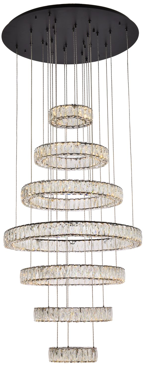 Elegant Lighting Monroe 34" Modern LED Crystal Seven Ring Chandelier