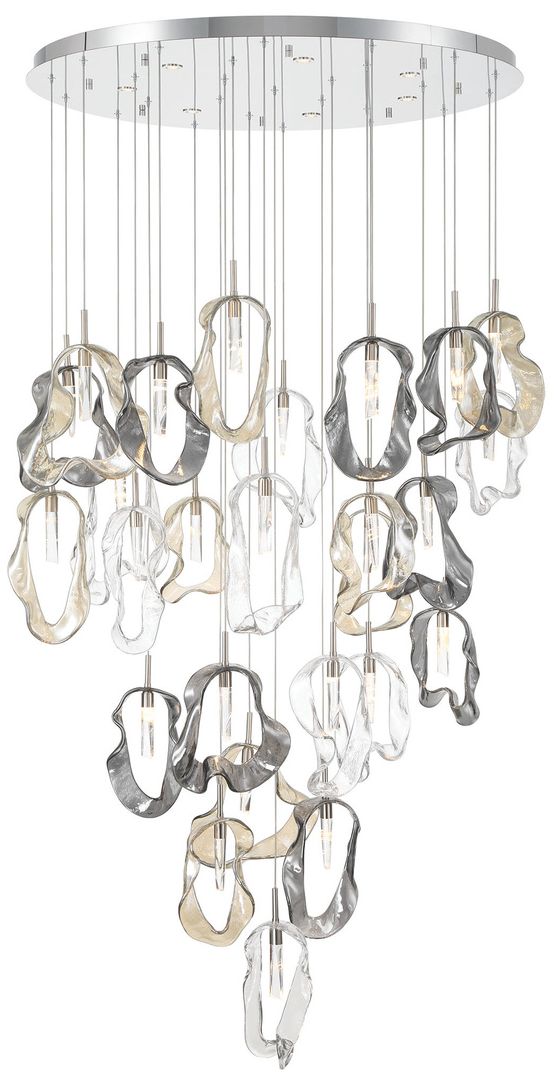 Eurofase Norah, Chandelier, 26-Light, 39", Polished Nickel, Mixed Glass