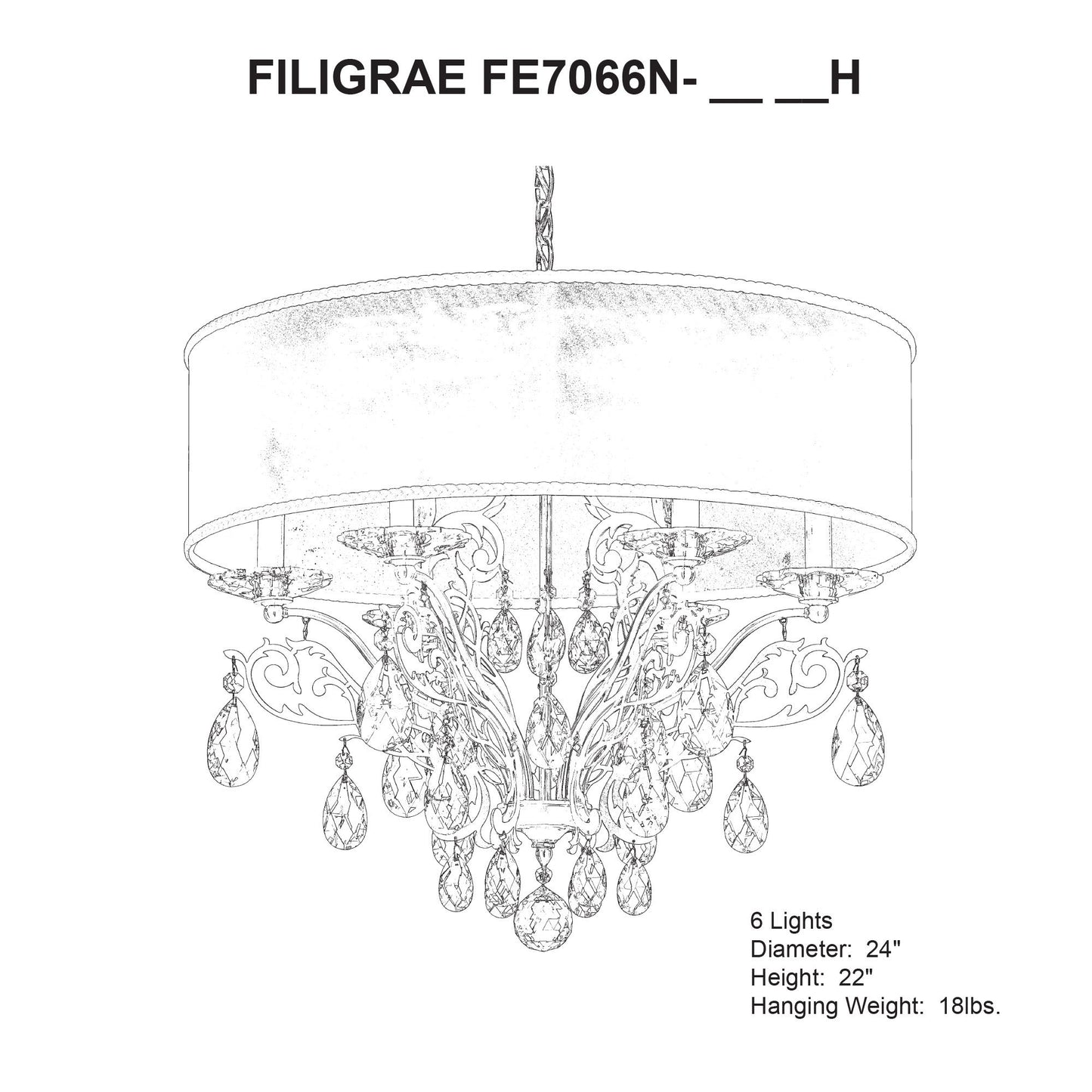 Filigrae 22"H x 24"W 6-Light Crystal Chandelier in Etruscan Gold