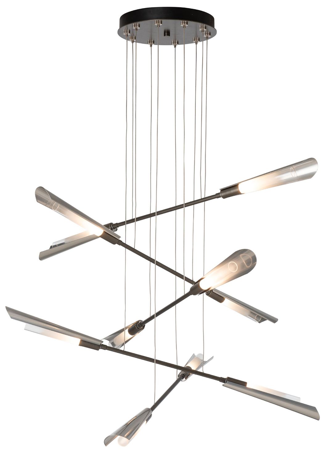 Flight 39.9" Wide 10-Light Small Dark Smoke Pendant With Sterling Shad