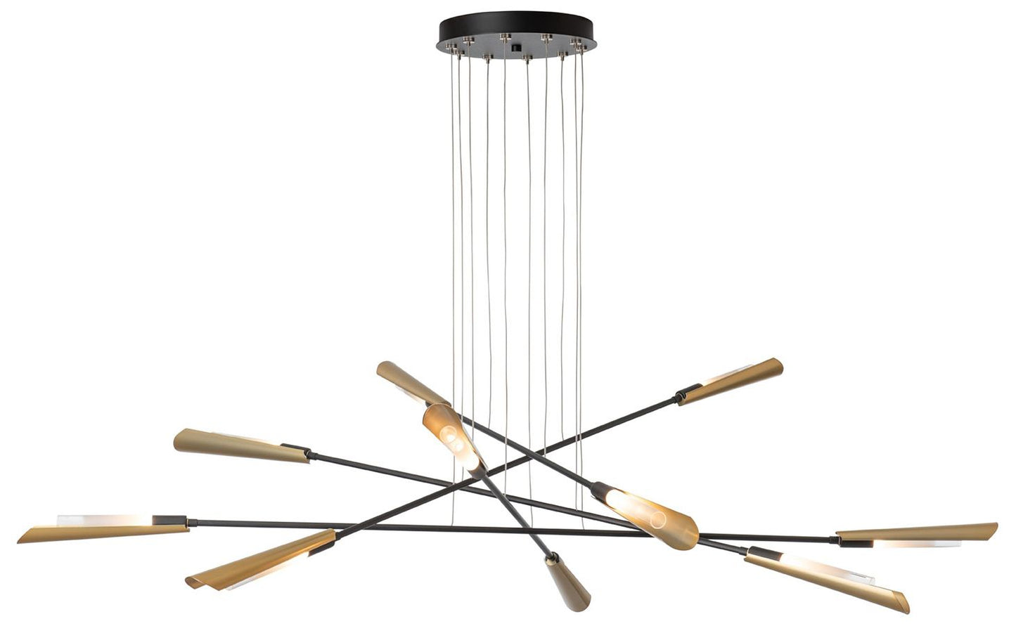 Flight 73.2" Wide 10-Light Black Pendant With Modern Brass Shade