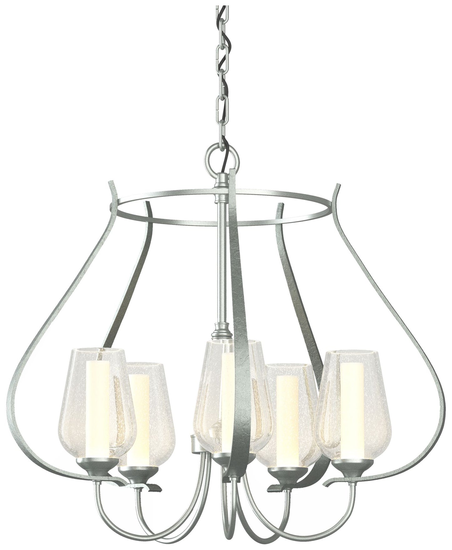 Flora 22.2" W 5 Arm Vintage Platinum Chandelier With Opal and Seeded G