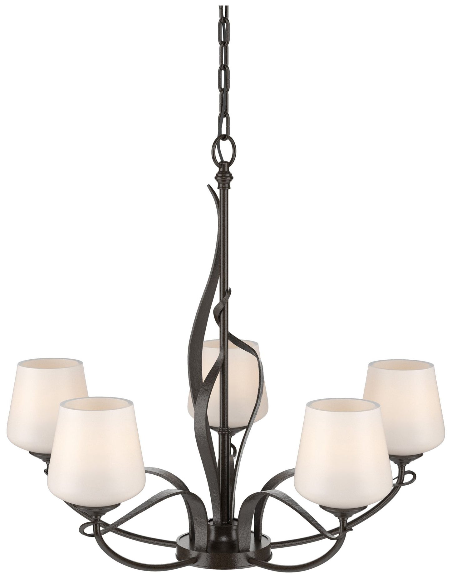 Flora Oil Rubbed Bronze 5 Arm Chandelier With Opal Glass