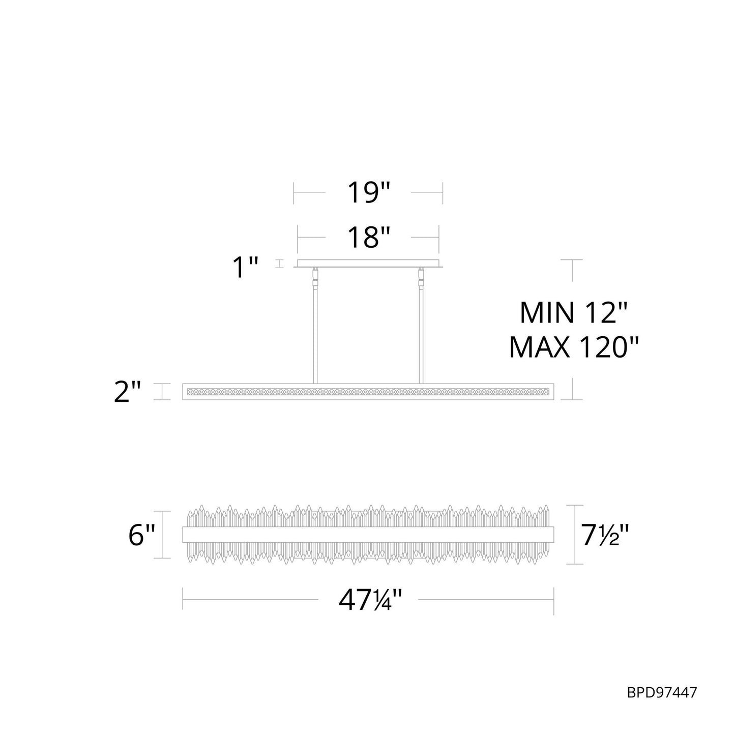 Frozen 2"H x 47.25"W 1-Light Crystal Linear Pendant in Aged Brass
