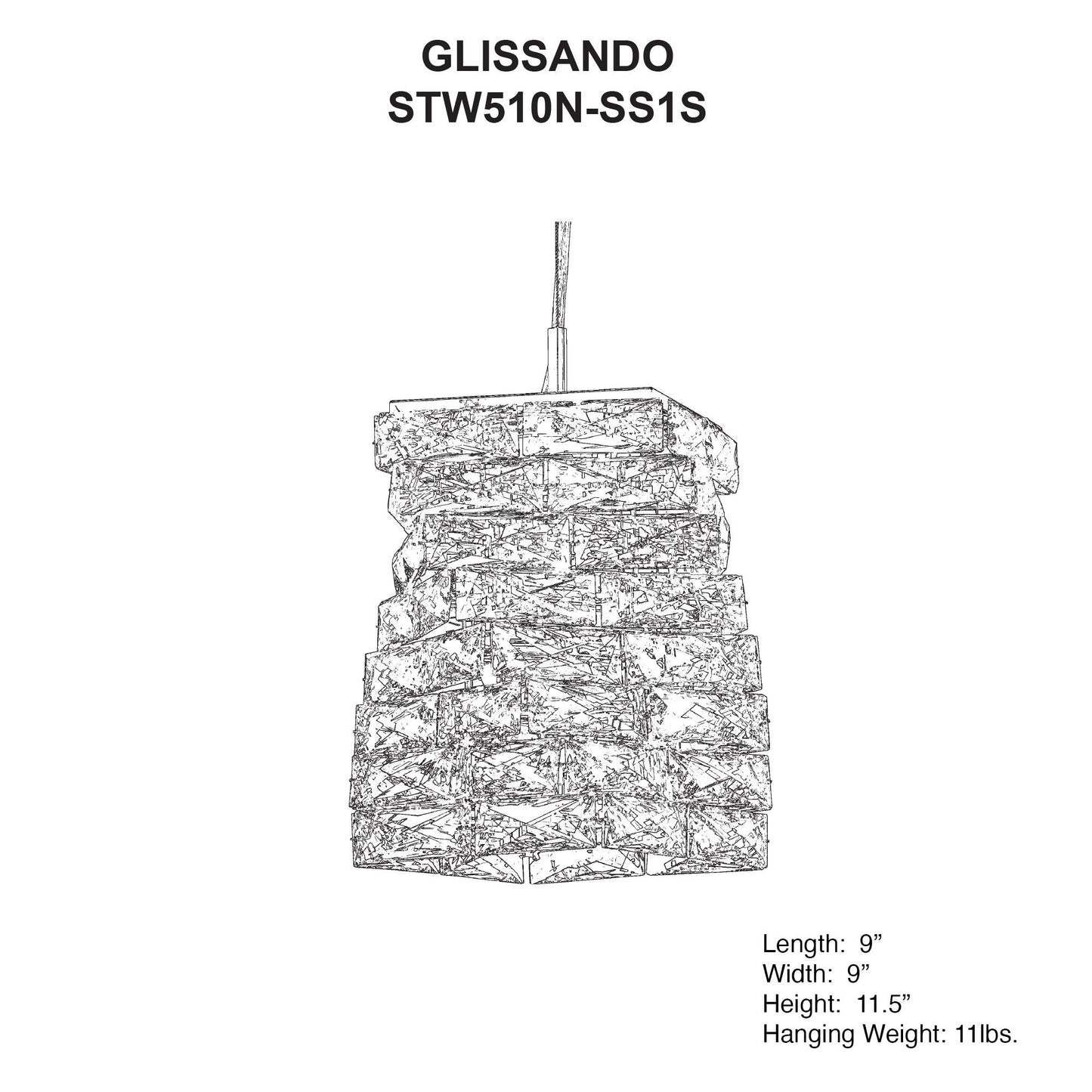 Glissando 11.5"H x 9"W 1-Light Crystal Pendant in Polished Stainl