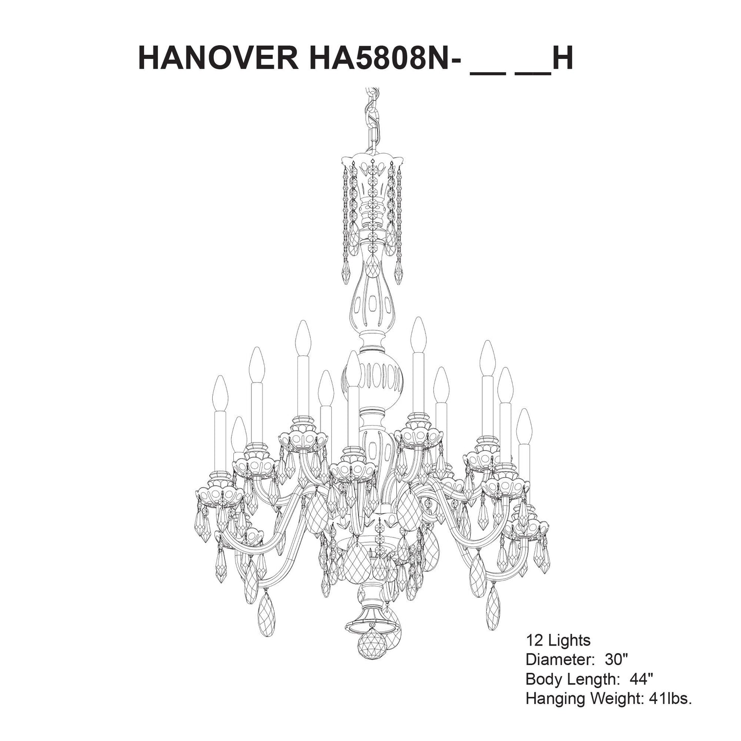 Hamilton Nouveau 44"H x 30"W 8-Light Crystal Chandelier in Silver