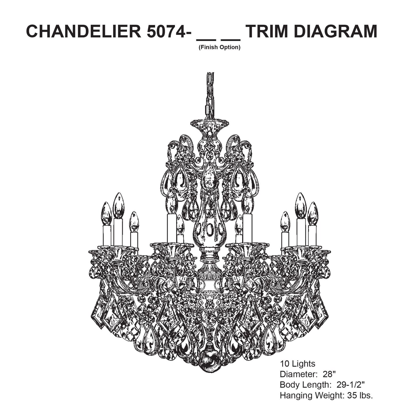 La Scala 29.5"H x 28"W 10-Light Crystal Chandelier in Parchment G