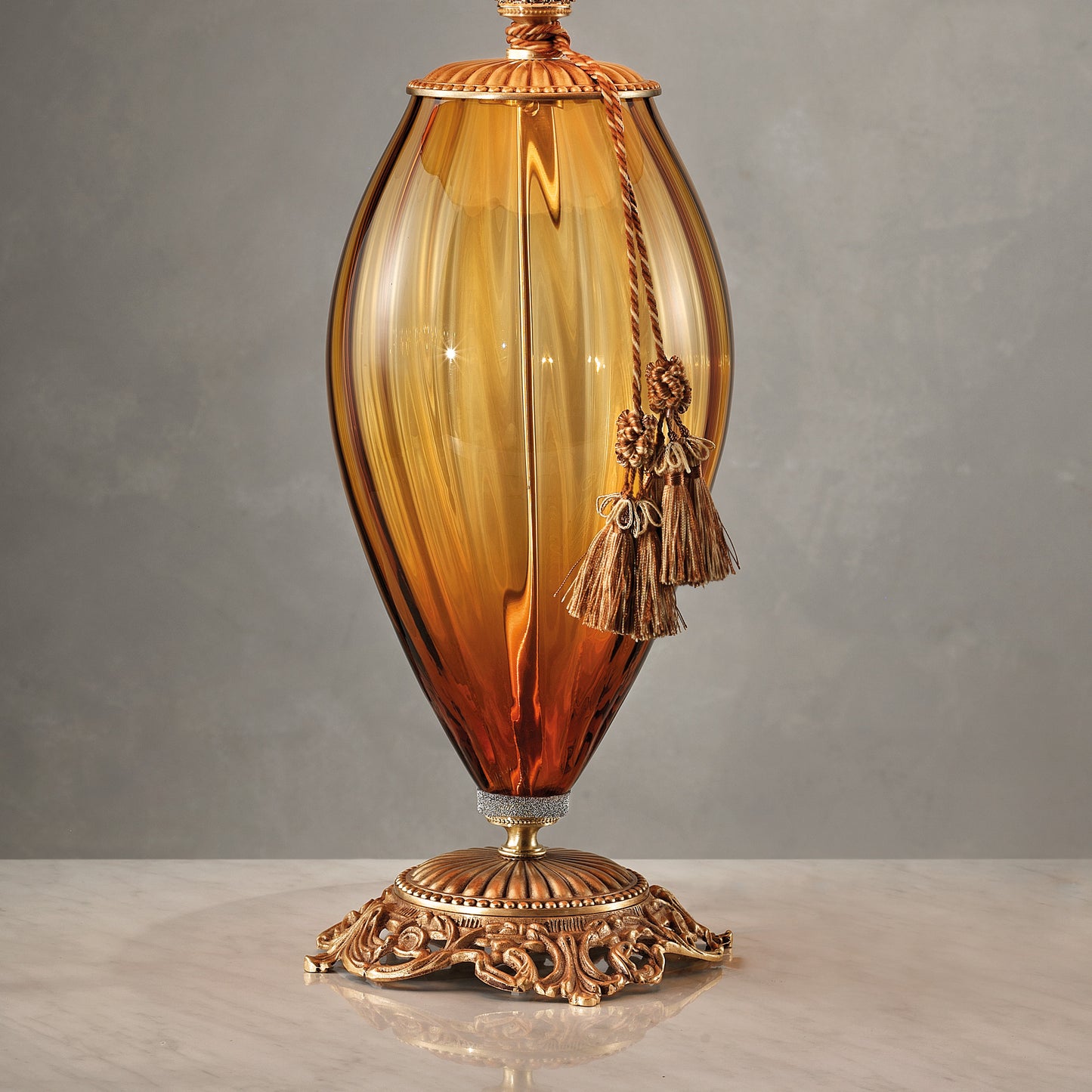 Large Amber Blown Glass Table Lamp