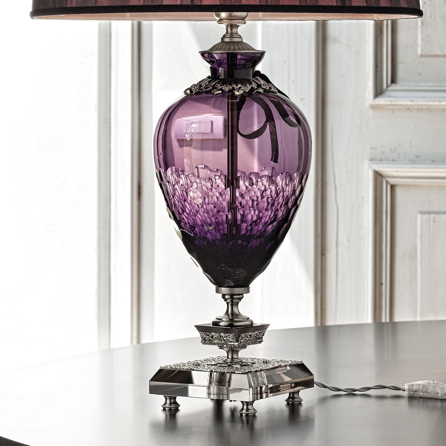 Large Amethyst Cut Glass Table Lamp