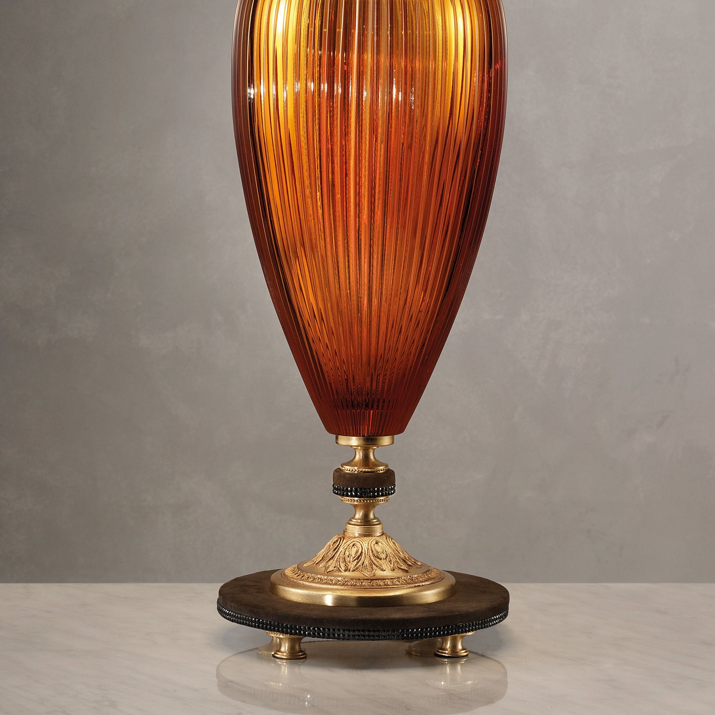 Large Contemporary Amber Cut Crystal Table Lamp