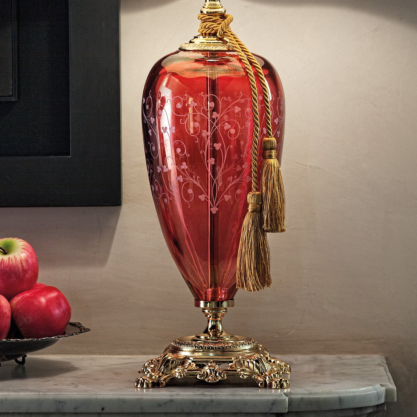 Large Luxury Ornate Ruby Glass Table Lamp