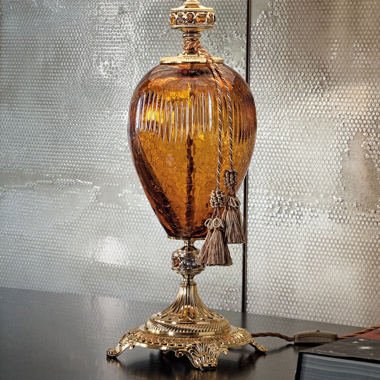 Large Traditional Amber Glass Table Lamp