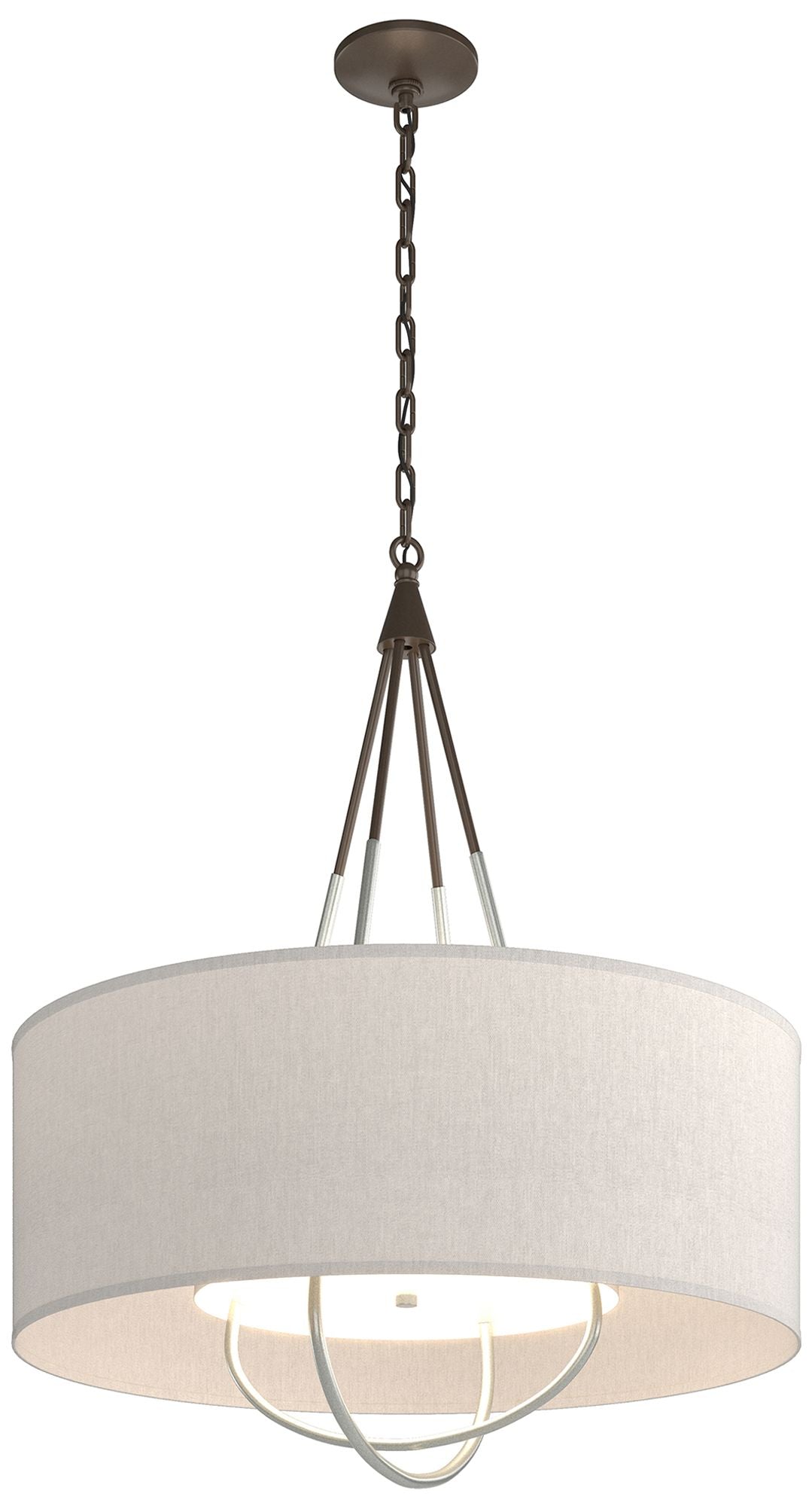 Loop Pendant - Bronze Finish - Vintage Platinum Accents - Flax Shade