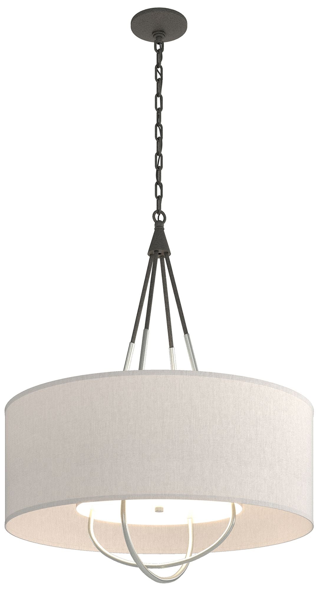 Loop Pendant - Natural Iron Finish - Vintage Platinum Accents - Flax Shade