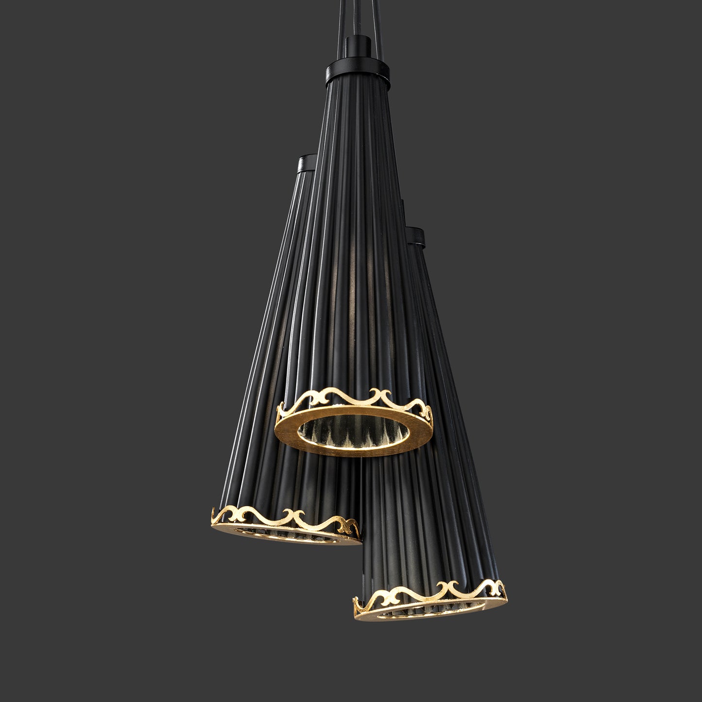 Matt Black Glass And Gold Pendant Light Cluster