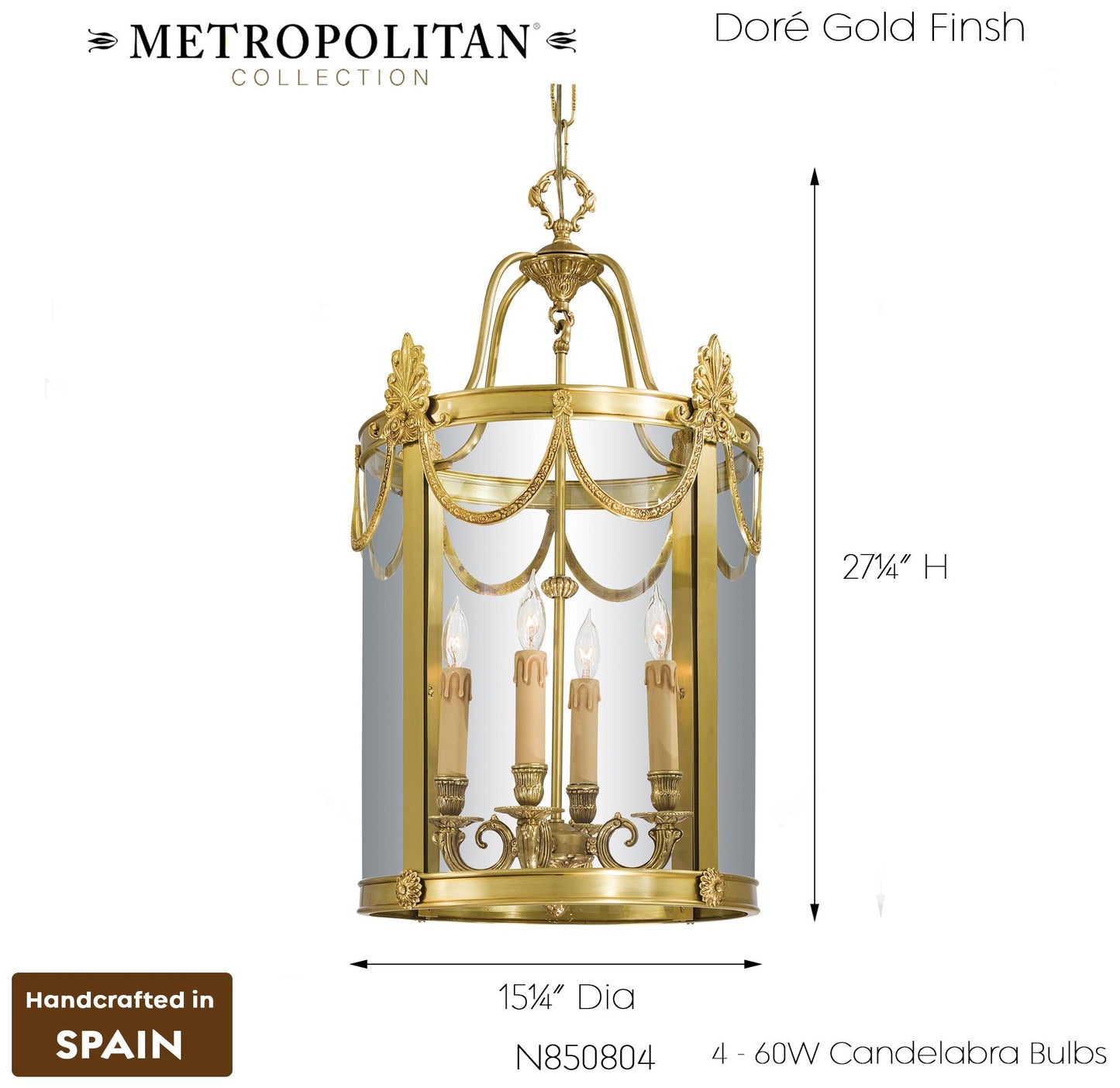 Metropolitan 4-Light 15.25-in Dore Gold Foyer Pendant with Glass Shade