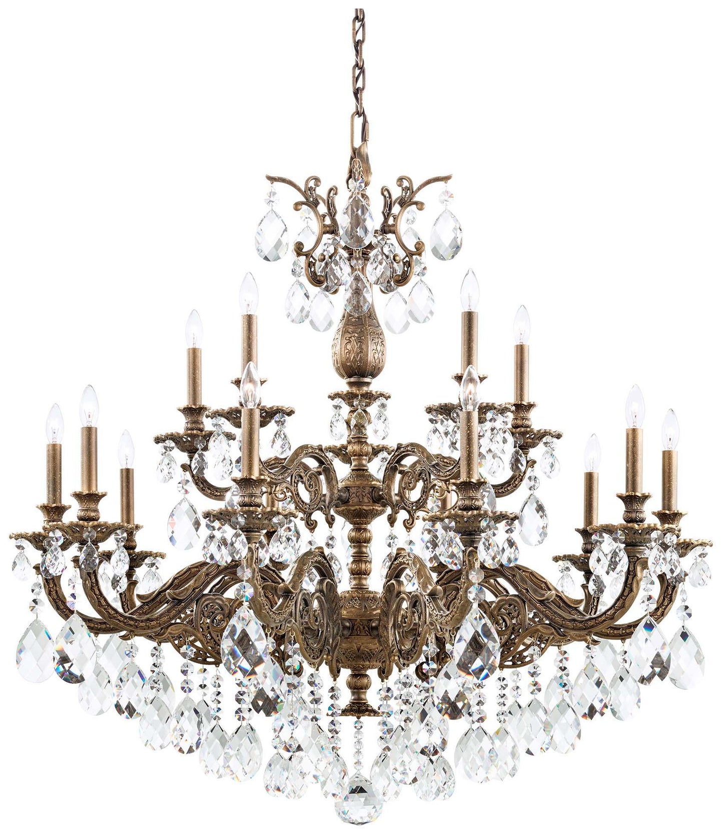 Milano 38"H x 38.5"W 15-Light Crystal Chandelier in Etruscan Gold