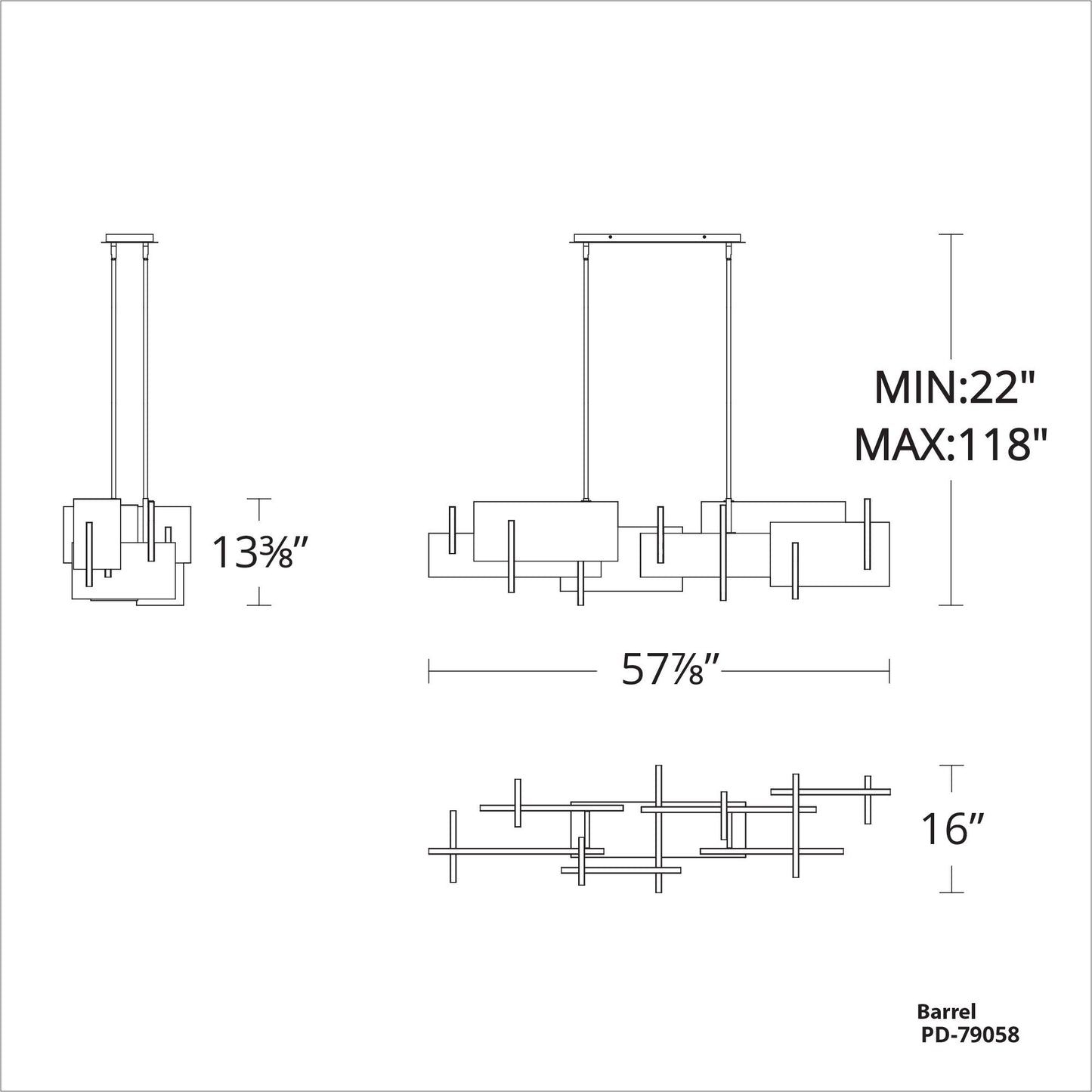 Modern Forms Amari 58" Wide Black Aluminum LED Linear Pendant