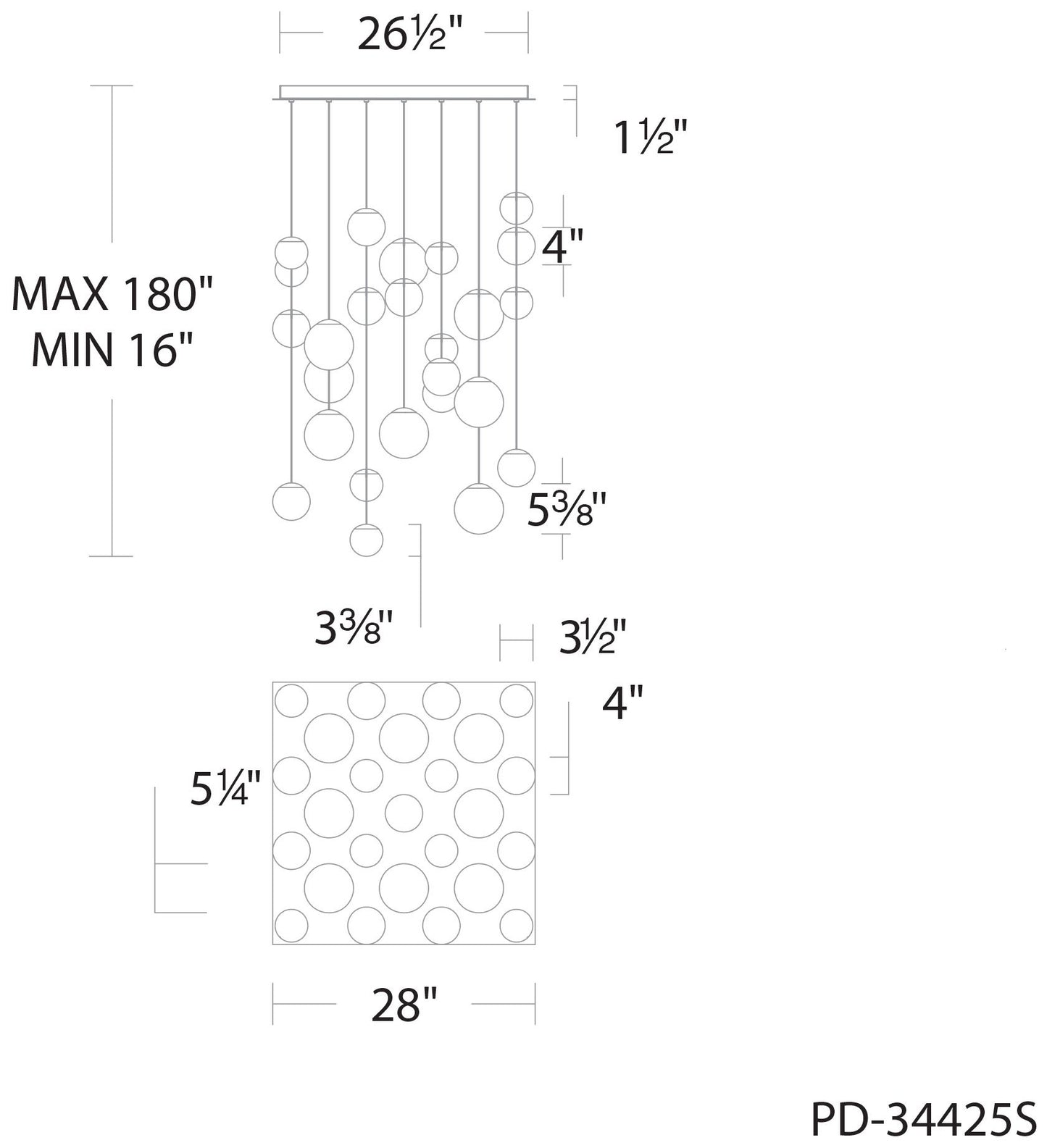 Modern Forms Pisces 25 Light 28in LED Square Selectable CCT in Aged Brass