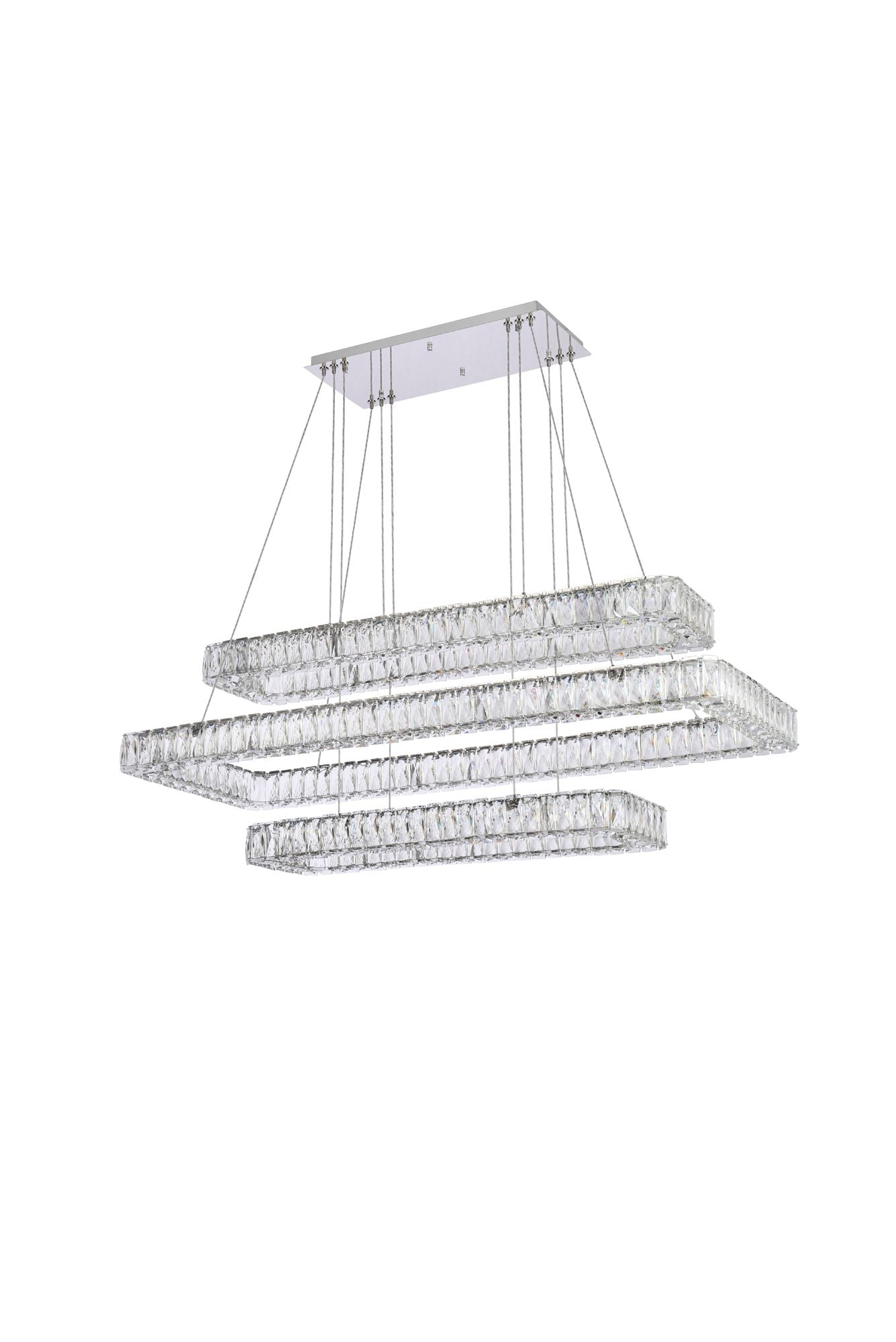 Monroe 50 1/4" Wide Chrome and Crystal 3-Tier LED Chandelier