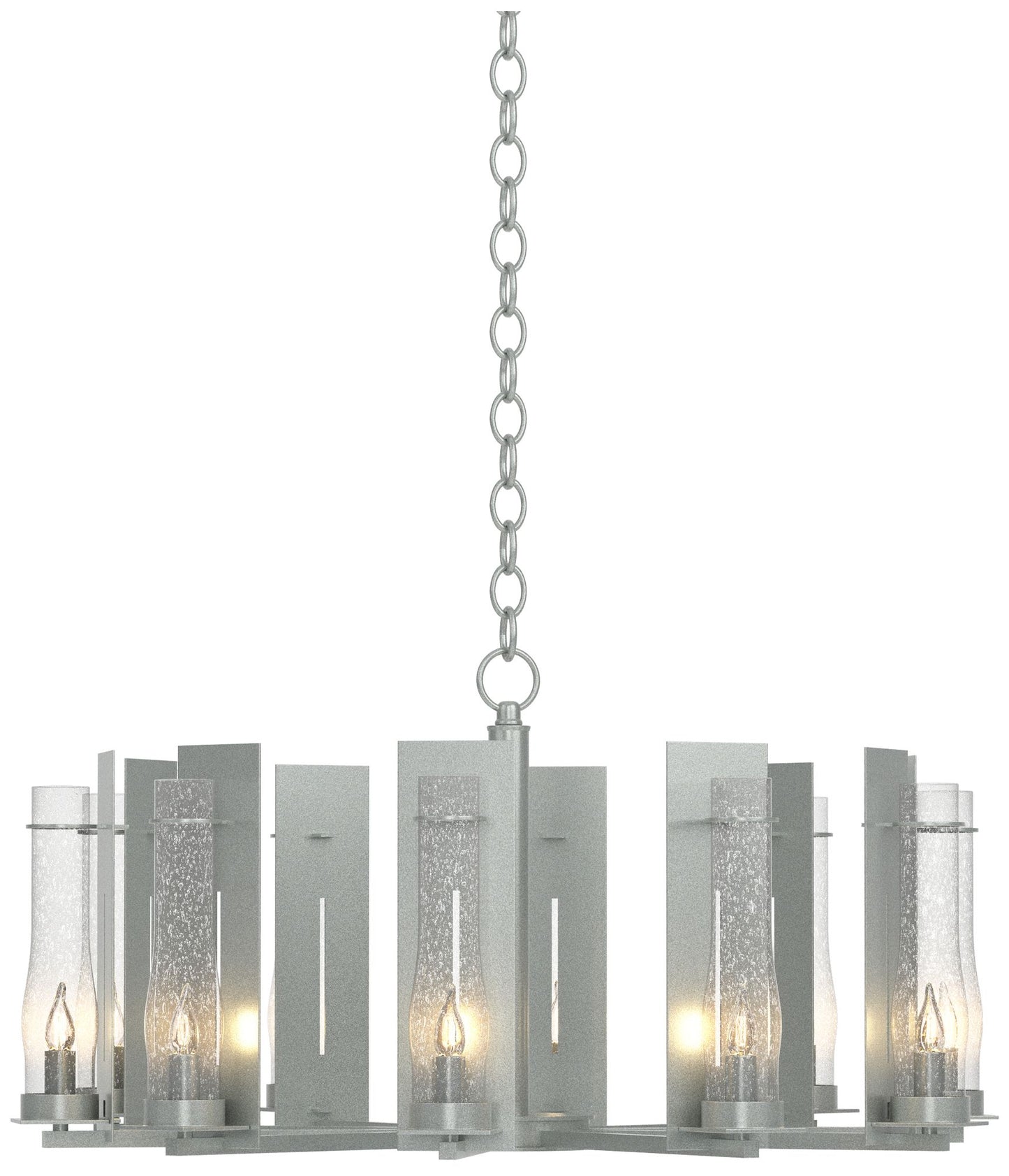 New Town 30"W 10 Arm Vintage Platinum Chandelier With Seeded Clear Gla