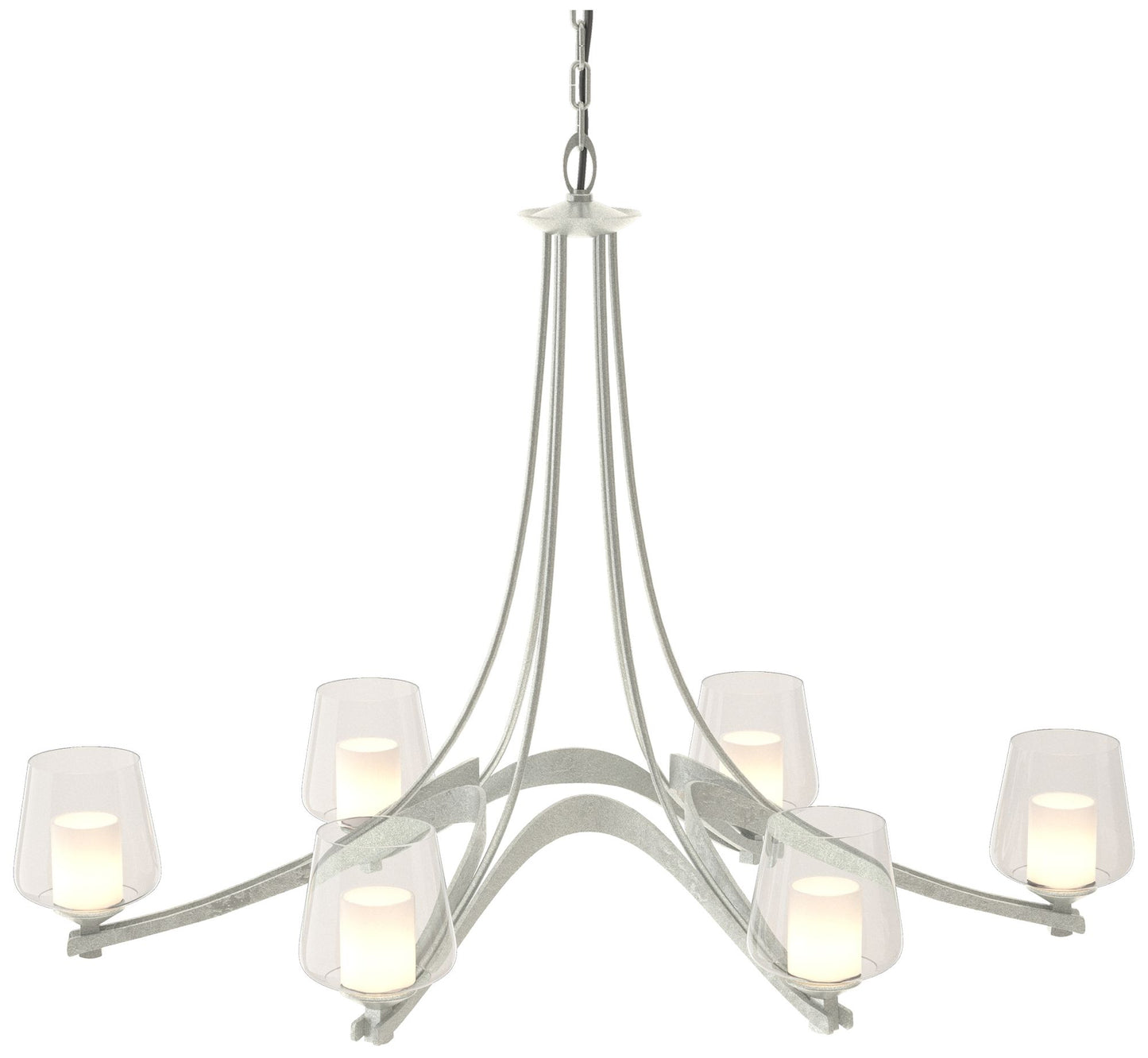 Oval Ribbon 38.5"W 6 Arm Chandelier w/ Opal and Clear Glass