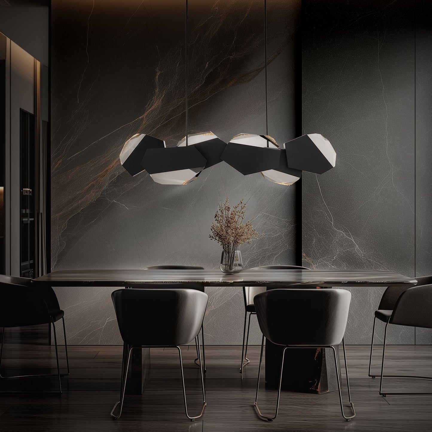 Palisade 11.75"H x 47.75"W 6-Light Crystal Linear Pendant in Blac