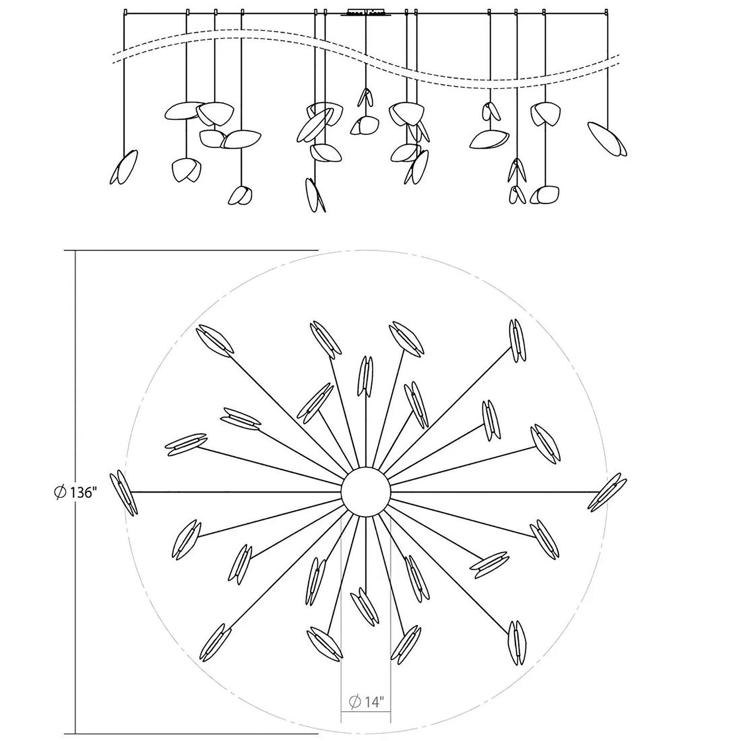 Papillons�?36"W Satin White 24-Light LED Pendant Light