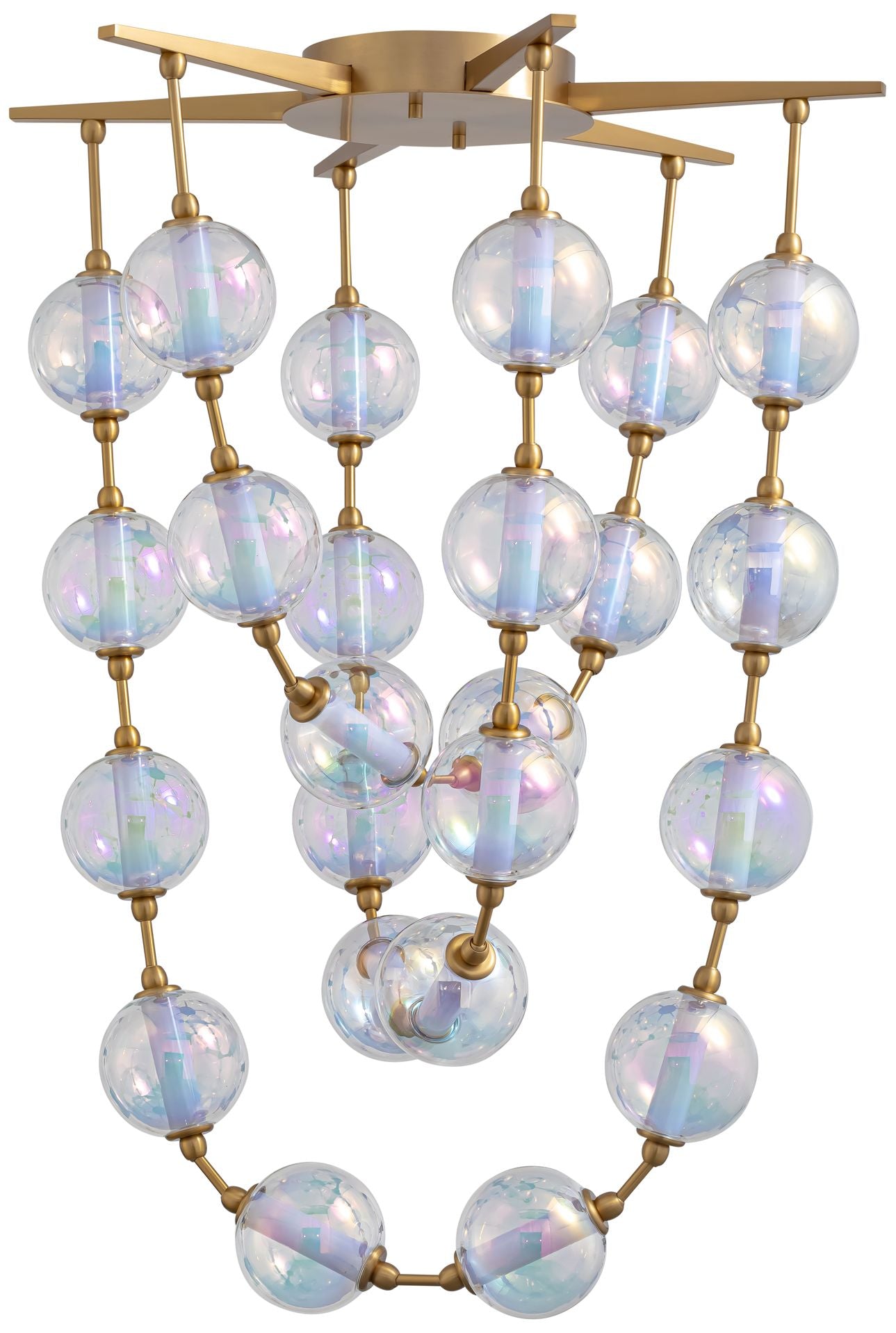 Pearla 34" LED Pendant in Brushed Champagne Bronze w Iridescent Glass Shade