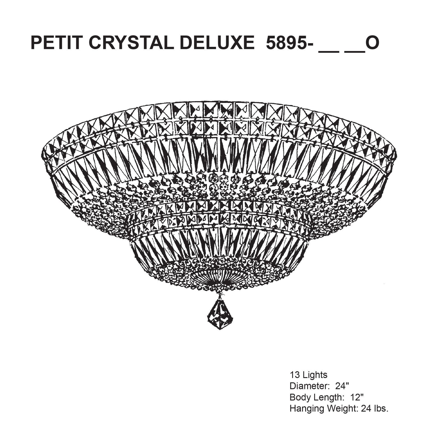 Petit Crystal Deluxe 12"H x 24"W 13-Light Flush Mount in Silver