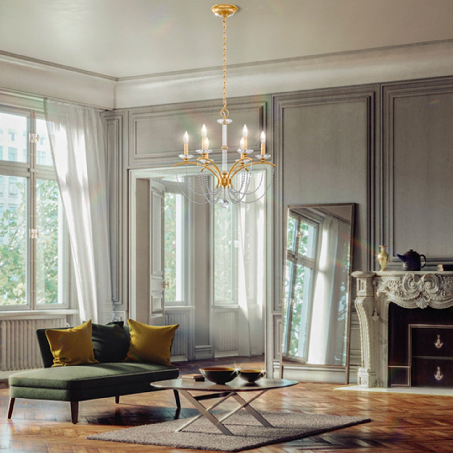 Priscilla 23.5"H x 23.5"W 6-Light Crystal Chandelier in Heirloom