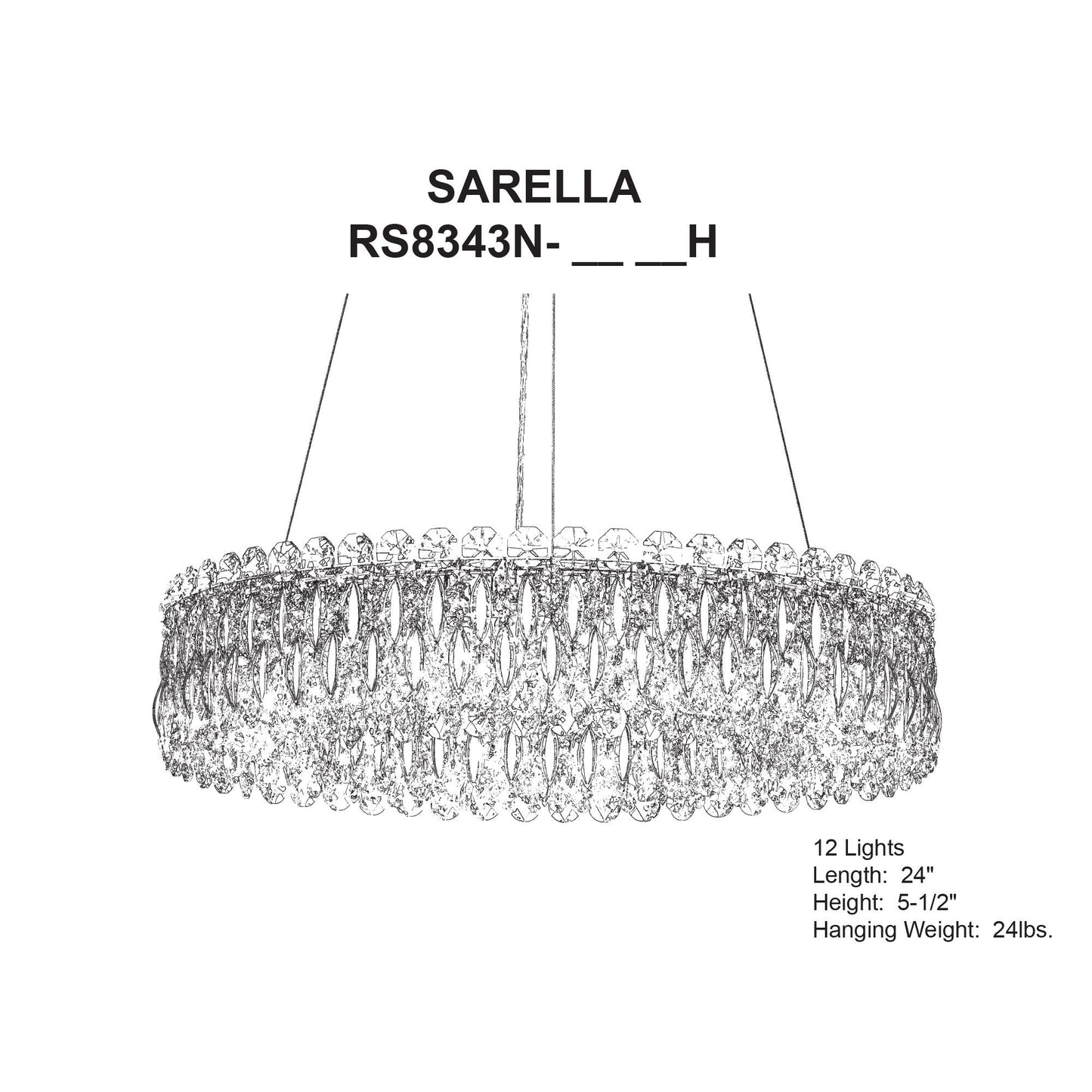 Sarella 5.5"H x 24"W 12-Light Crystal Chandelier in Pol Stainless
