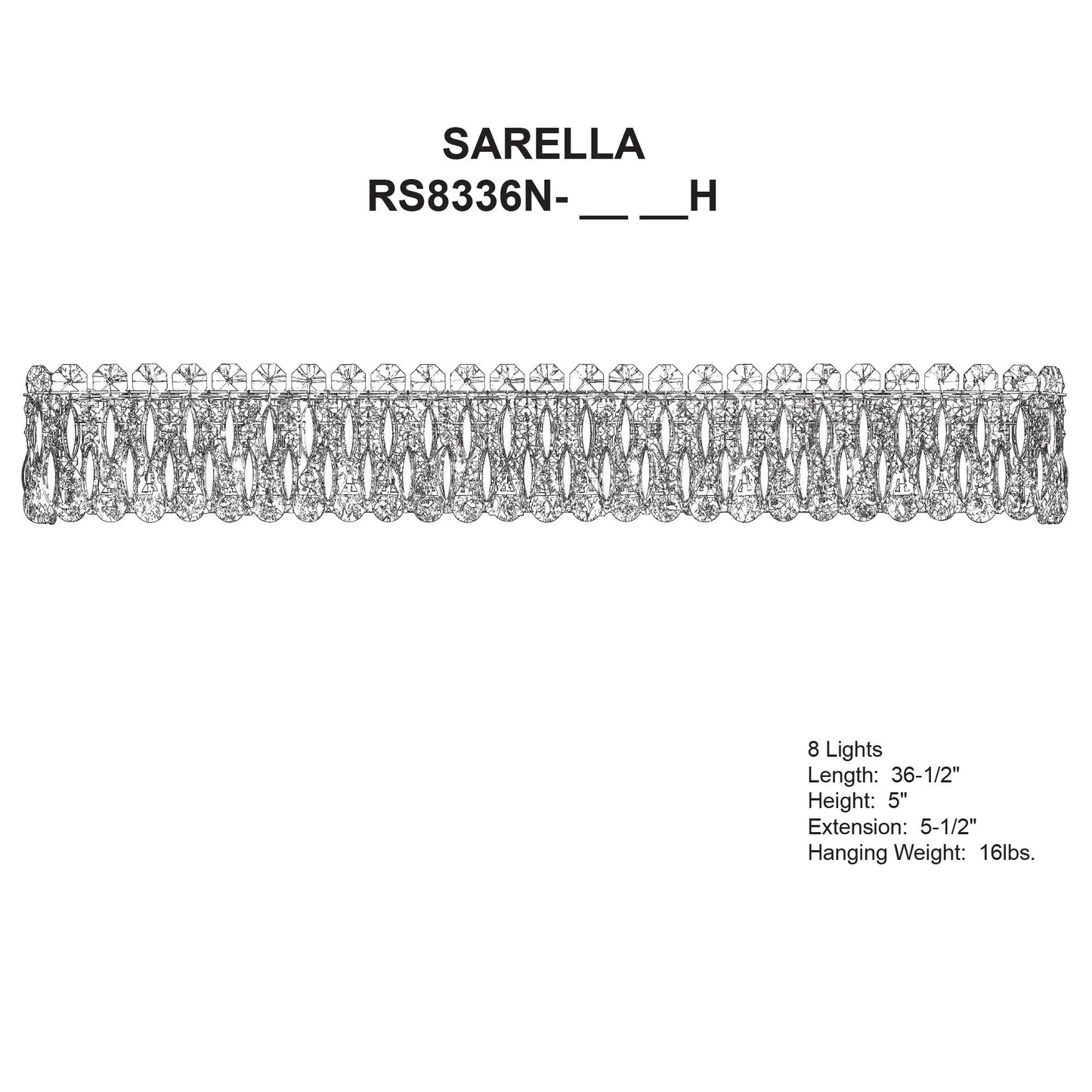 Sarella 5.5"H x 36.5"W 8-Light Crystal Bath Bar in Heirloom Gold