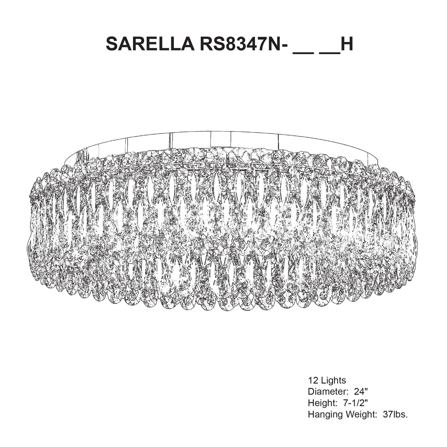 Sarella 7.5"H x 24"W 12-Light Crystal Flush Mount in White