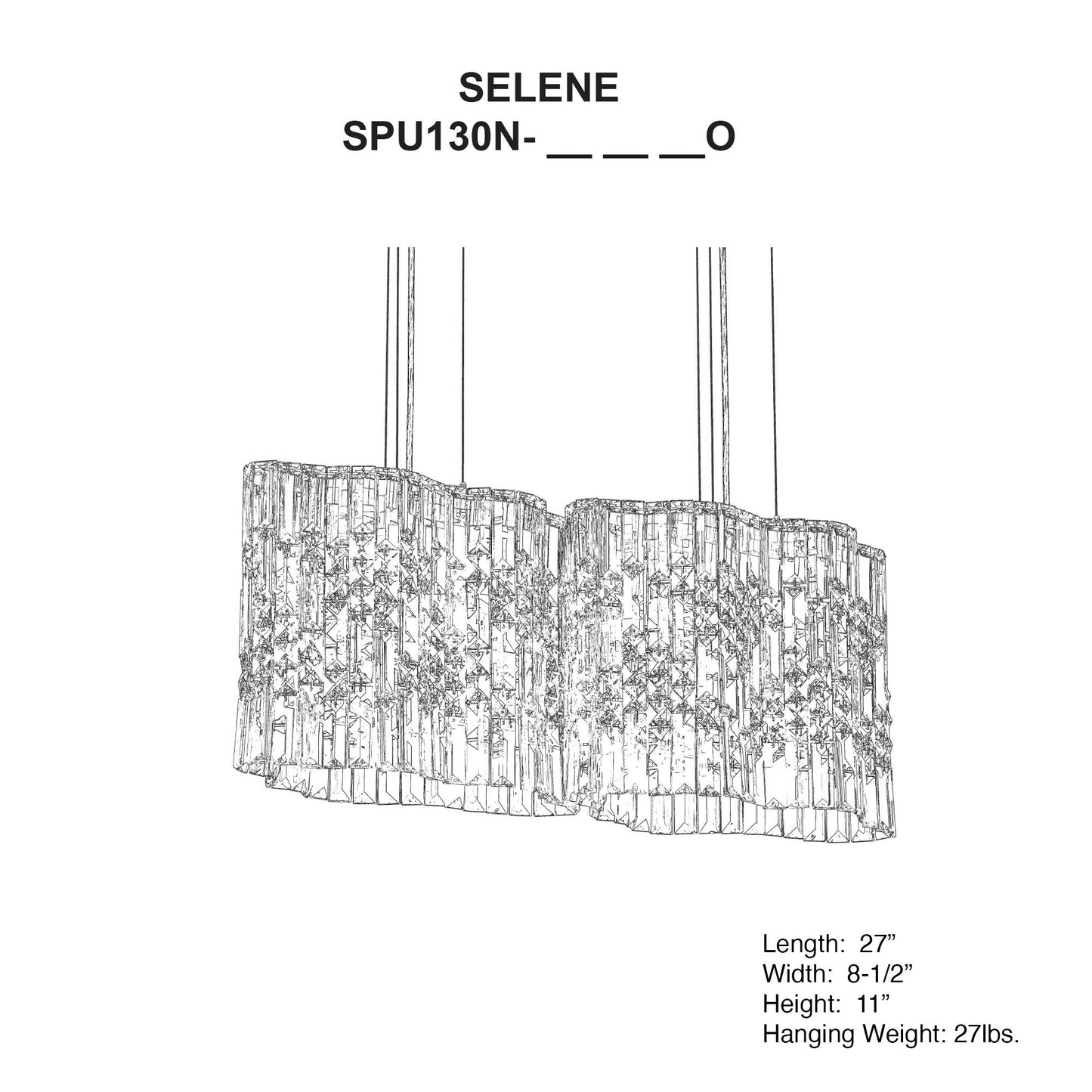 Selene 11"H x 27"W 4-Light Crystal Pendant in Polished Stainless