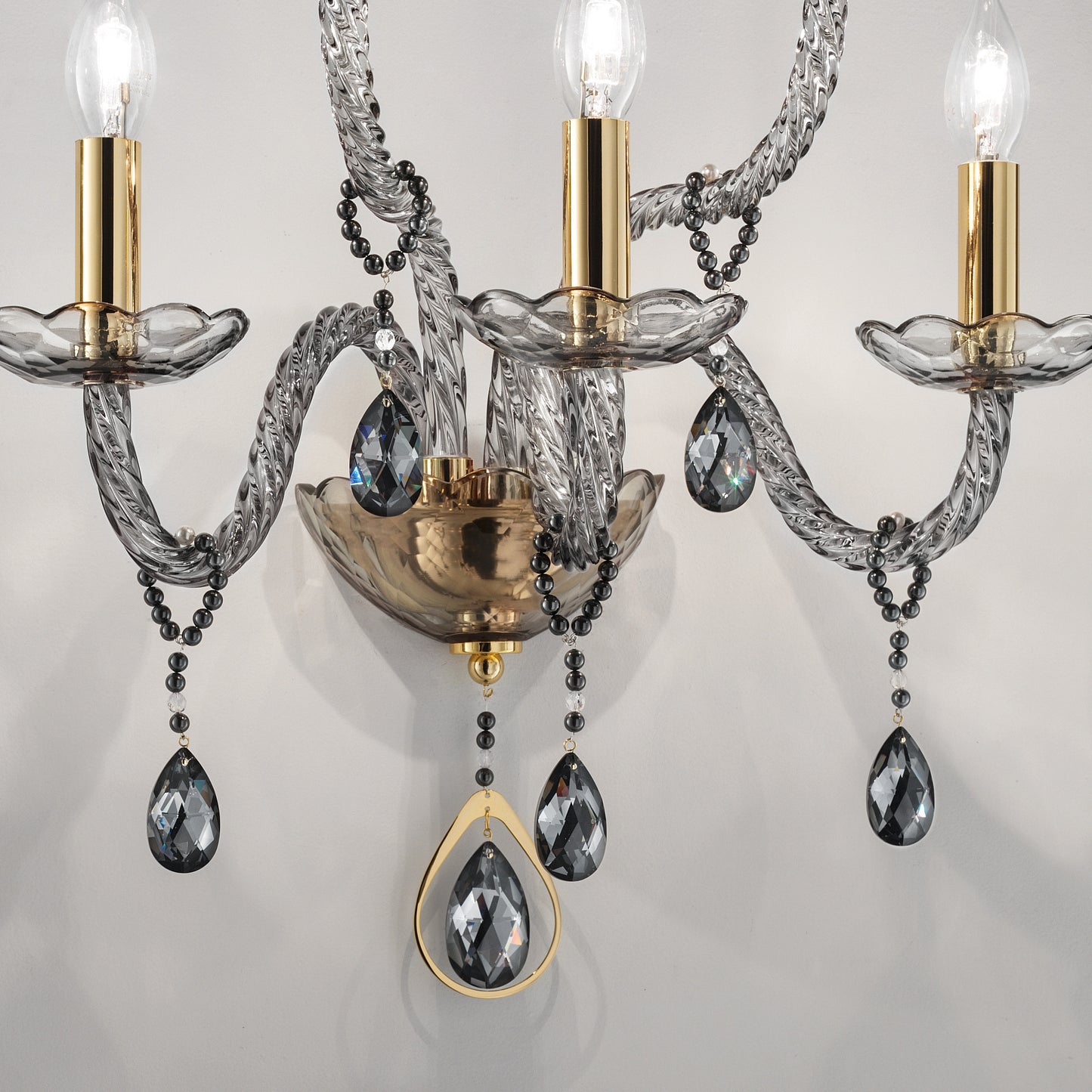 Smoked Glass 5 Arm Wall Light