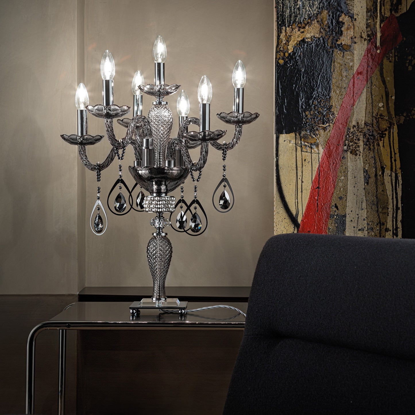 Smoked Glass Candelabra Style Table Lamp