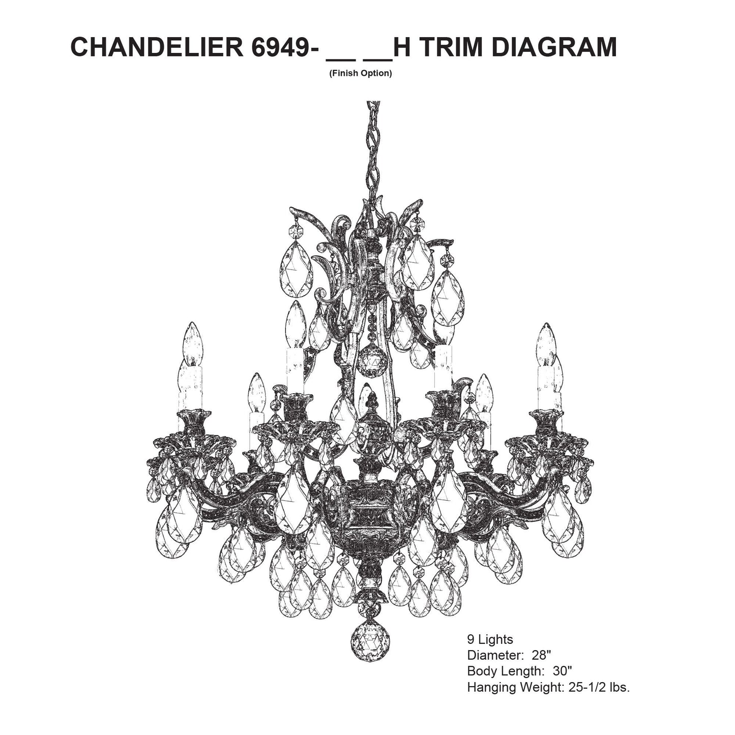 Sophia 30"H x 28"W 9-Light Crystal Chandelier in Antique Silver