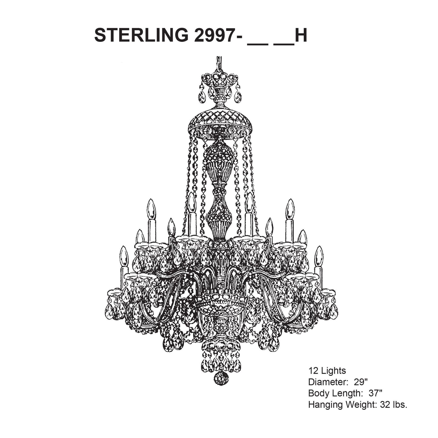 Sterling 38"H x 29"W 12-Light Crystal Chandelier in Silver