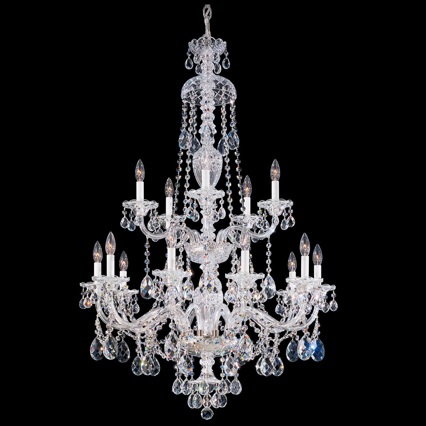 Sterling 47"H x 32"W 15-Light Crystal Chandelier in Silver