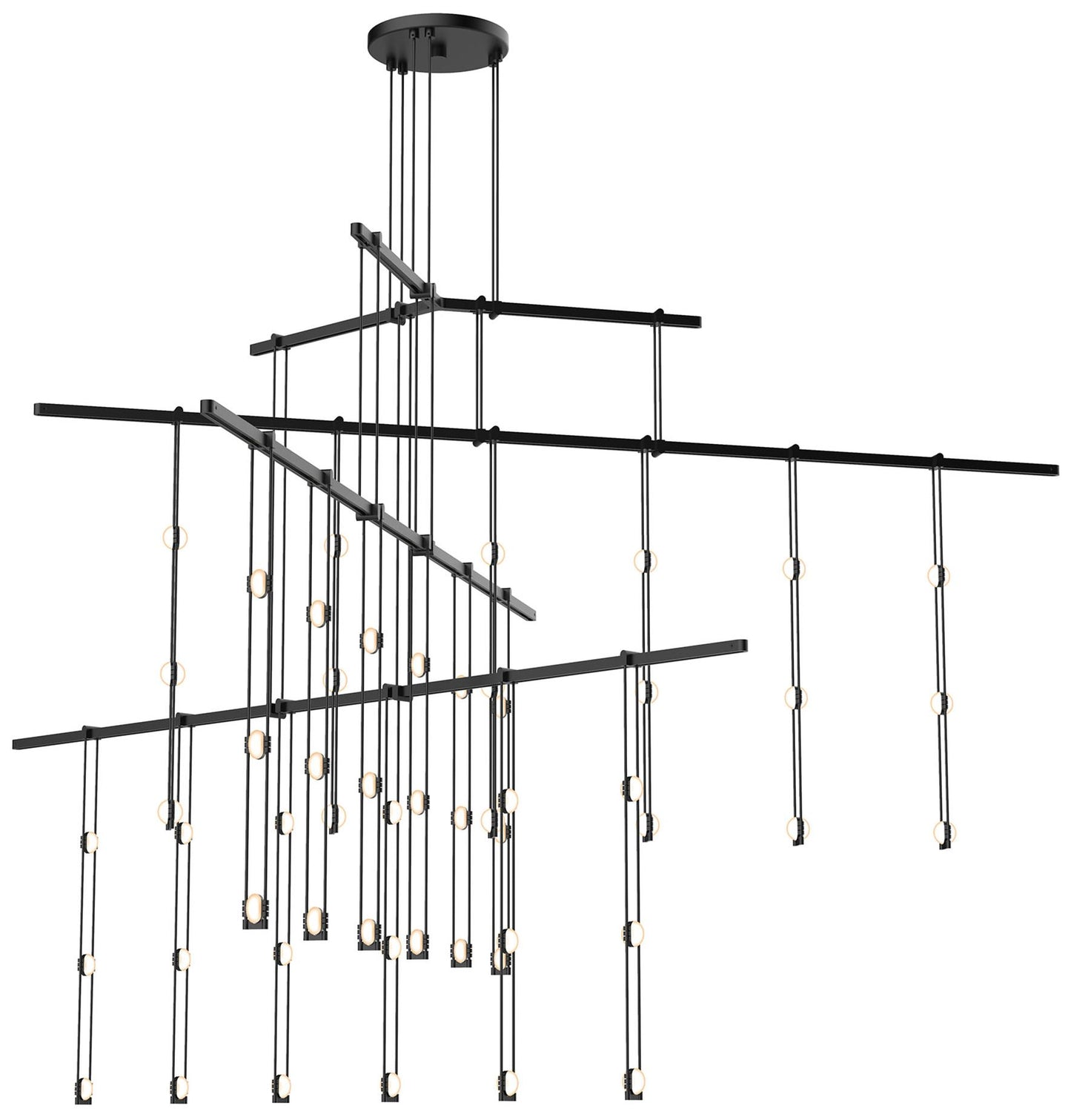 Suspenders 61"W 4-Tier Tri-Bar Satin Black Crystal Ladder Light Lumina